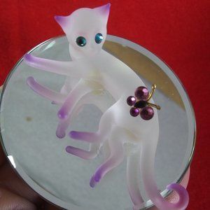 Glass Baron reclining Cat with butterfly Figurine Accented  Crystals